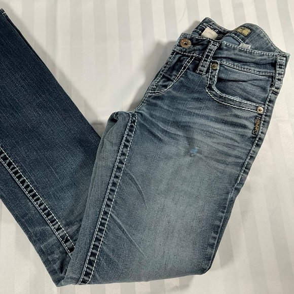 Extremely Pre-Faded & Mildly Distressed Dark Wash Bootcut Jeans - Picture 2 of 4